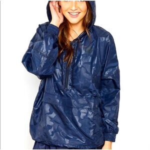 Adidas Jacket Women's Small Navy Blue hooded windbreaker pouch pocket